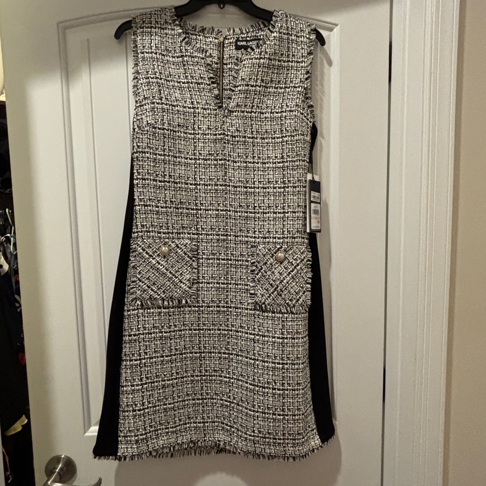 Karl Lagerfeld Monochrome Tweed Mini Dress
